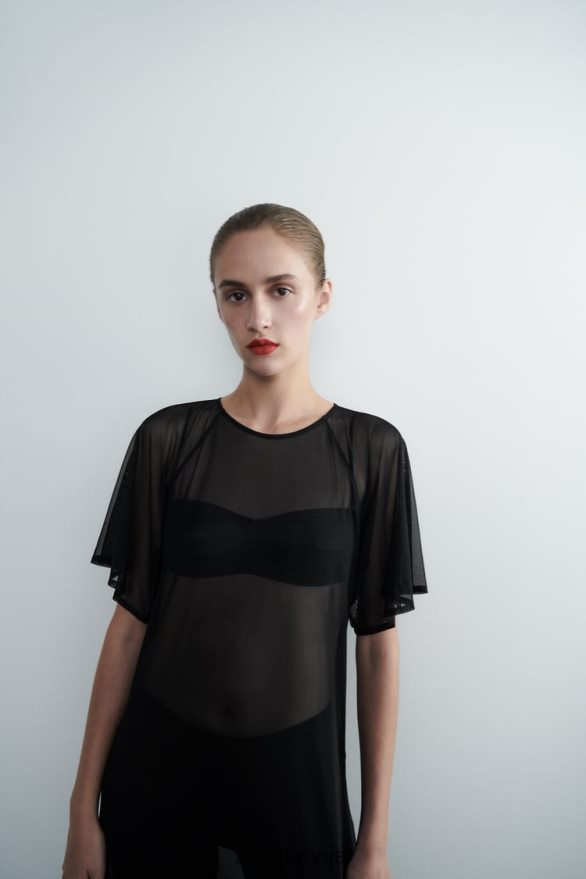 tilla kleita ar apmetņa piedurknēm sievietes Zara melns 6ZTV40118 apģērbs