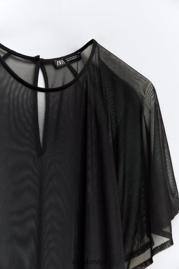 tilla kleita ar apmetņa piedurknēm sievietes Zara melns 6ZTV40118 apģērbs