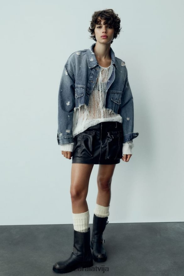 trf crop džinsa jaka sievietes Zara zils 6ZTV4050 apģērbs