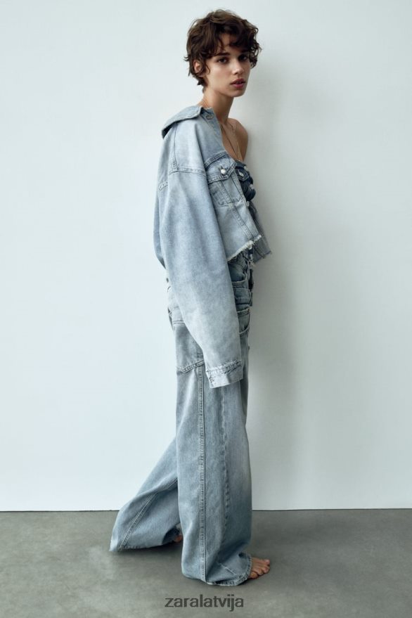 trf crop džinsa jaka sievietes Zara zils 6ZTV4070 apģērbs