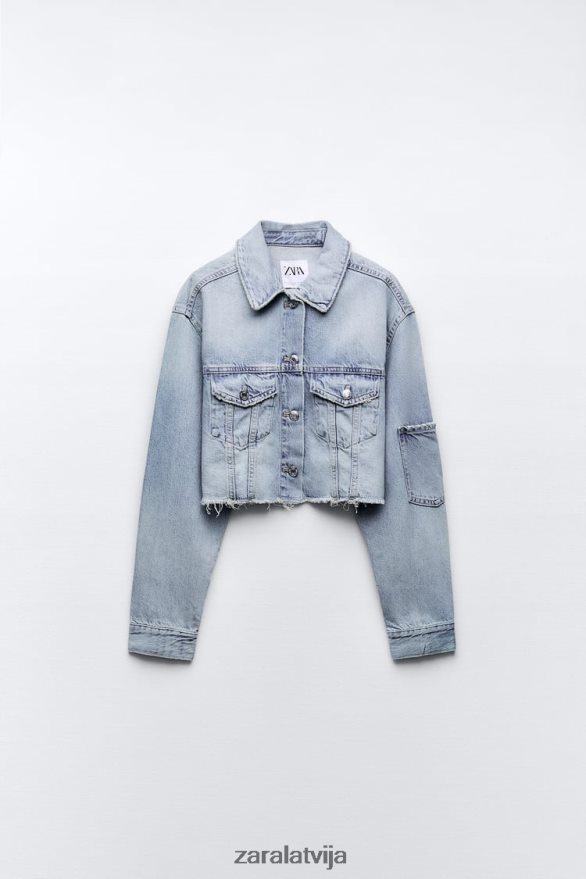 trf crop džinsa jaka sievietes Zara zils 6ZTV4070 apģērbs