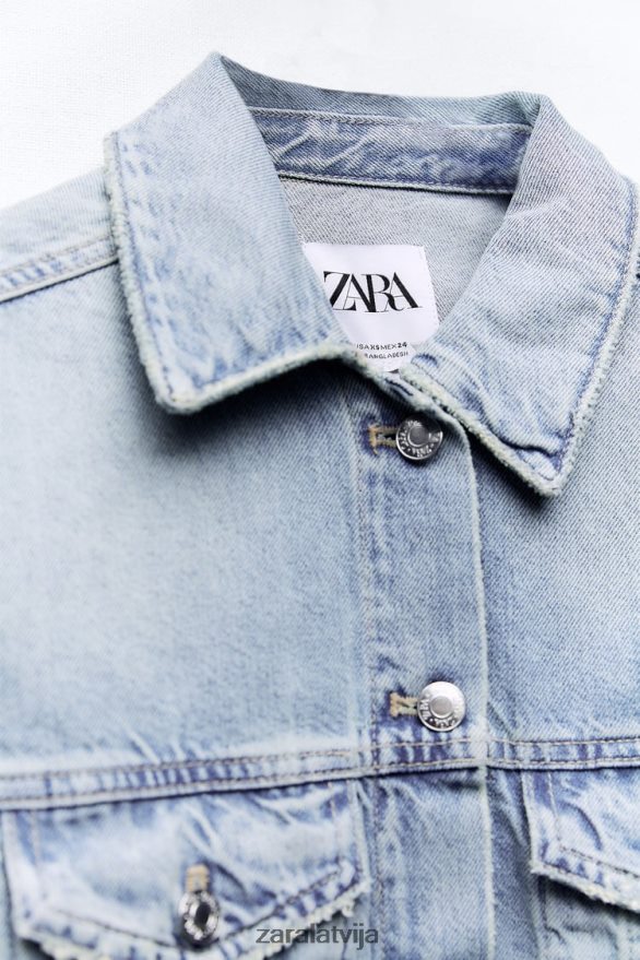 trf crop džinsa jaka sievietes Zara zils 6ZTV4070 apģērbs
