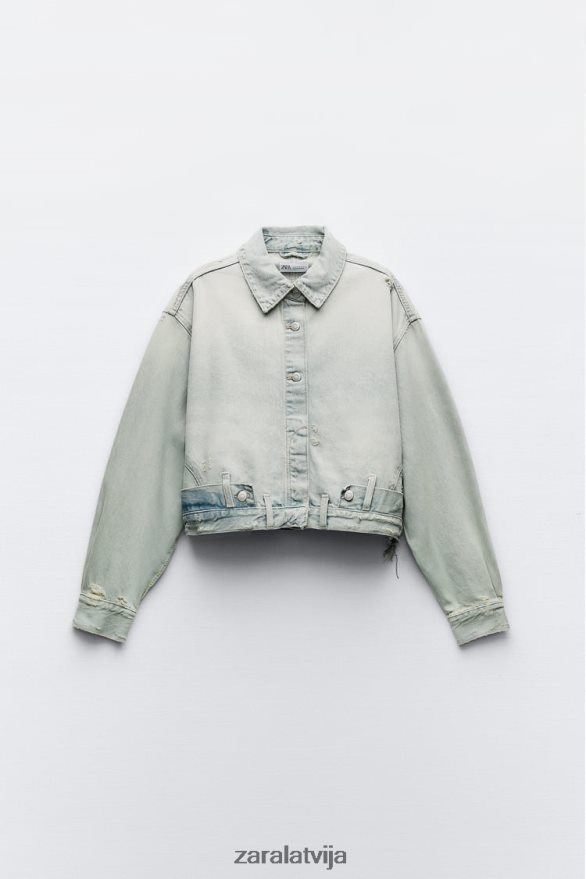 trf džinsa jaka ar bikšu stila vidukli sievietes Zara gaiši zils 6ZTV40114 apģērbs