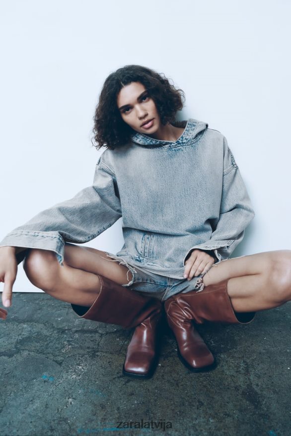 trf džinsa sporta krekls sievietes Zara zils 6ZTV4045 apģērbs