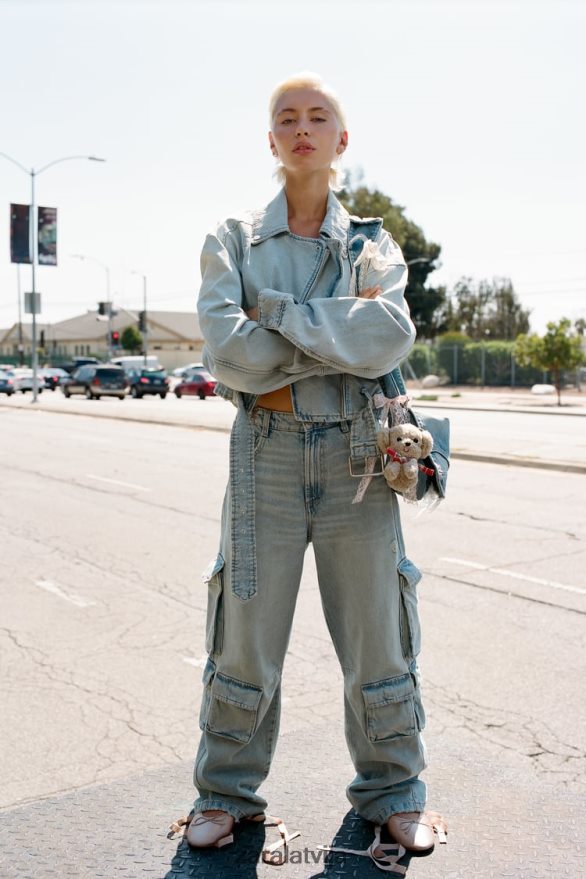 trf džinsu biker jaka sievietes Zara gaiši zils 6ZTV4063 apģērbs