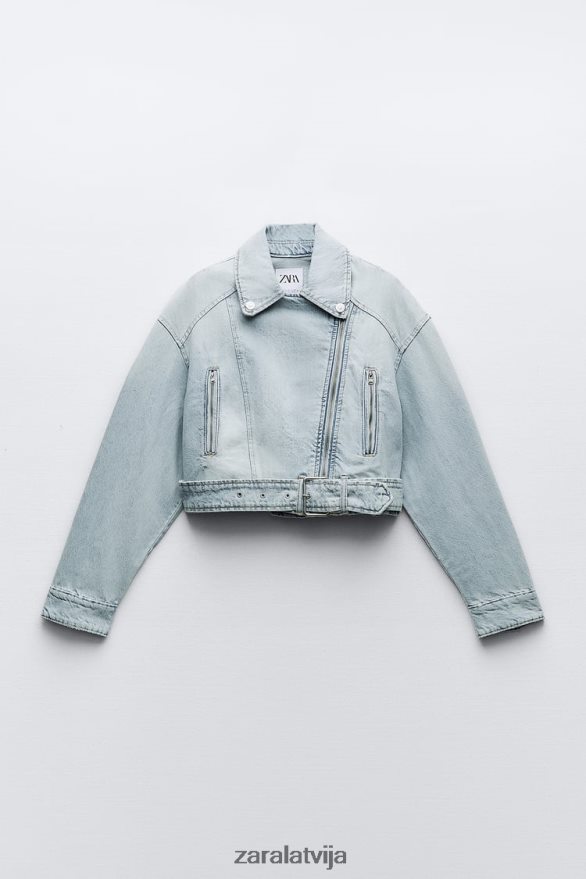 trf džinsu biker jaka sievietes Zara gaiši zils 6ZTV4063 apģērbs