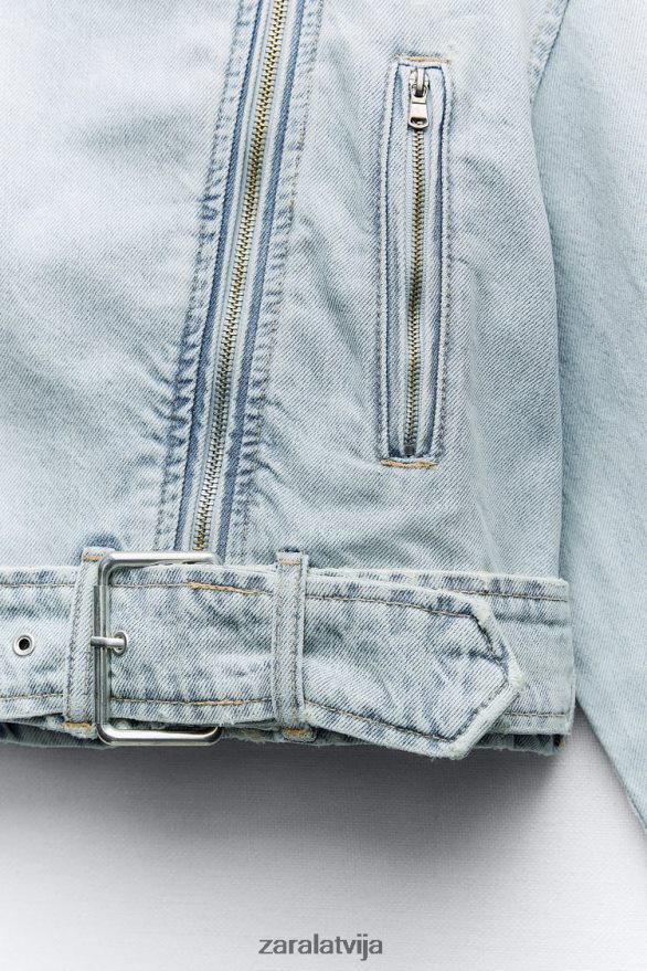 trf džinsu biker jaka sievietes Zara gaiši zils 6ZTV4063 apģērbs