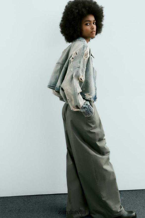 trf ripped crop džinsa jaka sievietes Zara zils 6ZTV4051 apģērbs