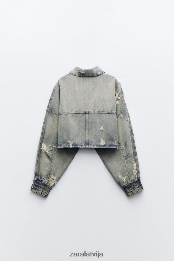 trf ripped crop džinsa jaka sievietes Zara zils 6ZTV4051 apģērbs