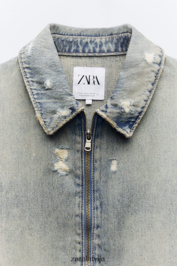 trf ripped crop džinsa jaka sievietes Zara zils 6ZTV4051 apģērbs