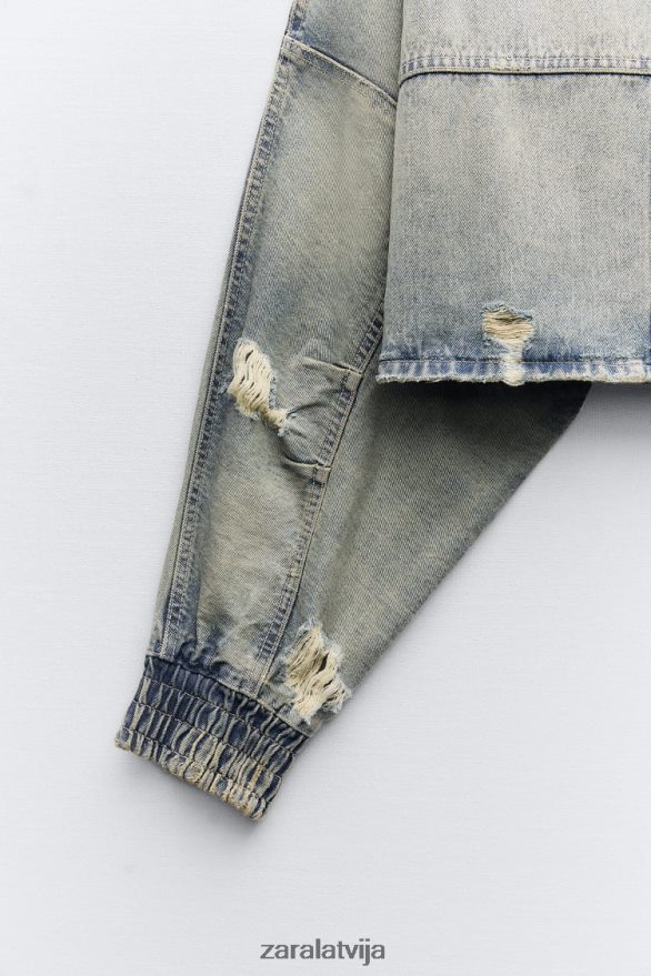 trf ripped crop džinsa jaka sievietes Zara zils 6ZTV4051 apģērbs