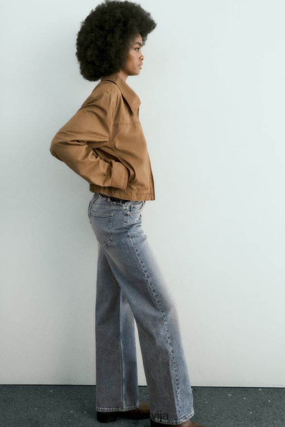 vaskota kokvilnas crop jaka sievietes Zara brūns 6ZTV4088 apģērbs