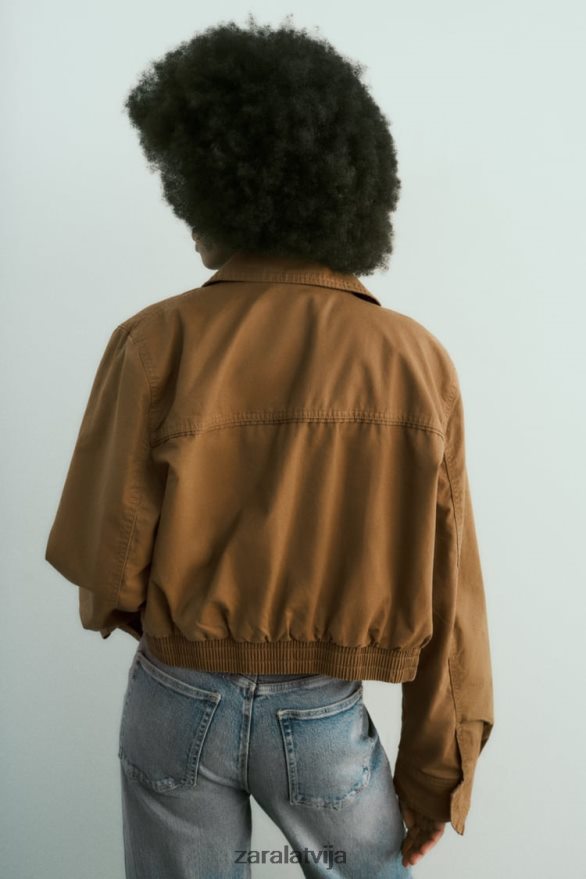 vaskota kokvilnas crop jaka sievietes Zara brūns 6ZTV4088 apģērbs