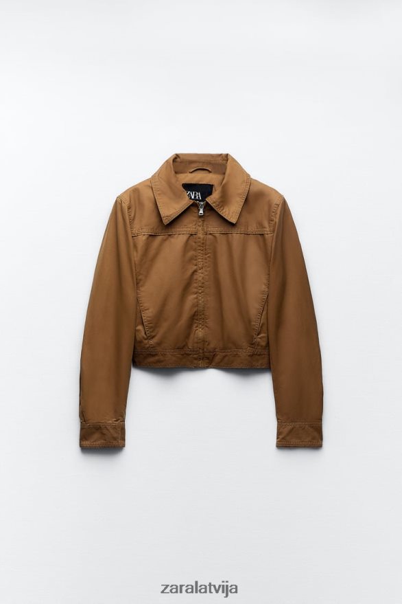 vaskota kokvilnas crop jaka sievietes Zara brūns 6ZTV4088 apģērbs