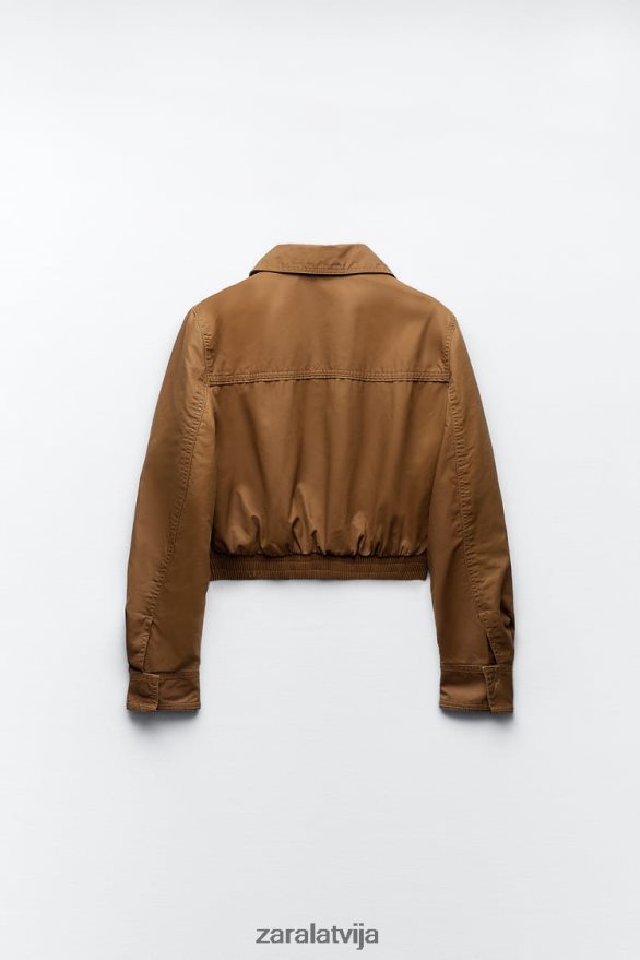 vaskota kokvilnas crop jaka sievietes Zara brūns 6ZTV4088 apģērbs