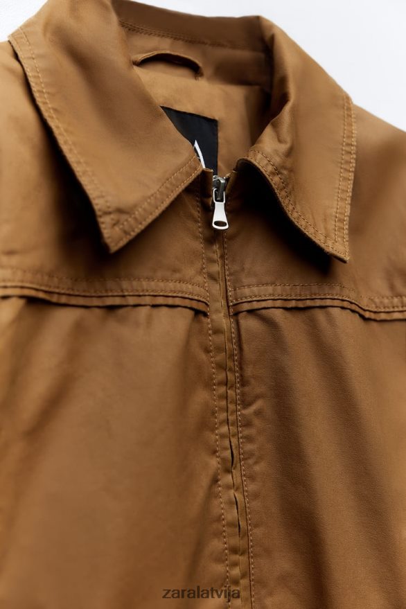 vaskota kokvilnas crop jaka sievietes Zara brūns 6ZTV4088 apģērbs