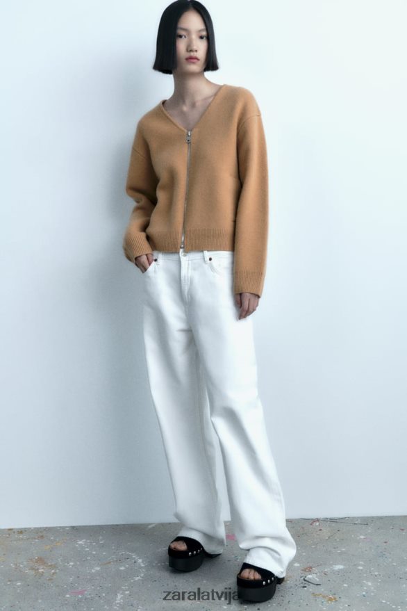 vilnas bumbvedējs ar rāvējslēdzēju sievietes Zara taupīgi brūns 6ZTV4027 apģērbs