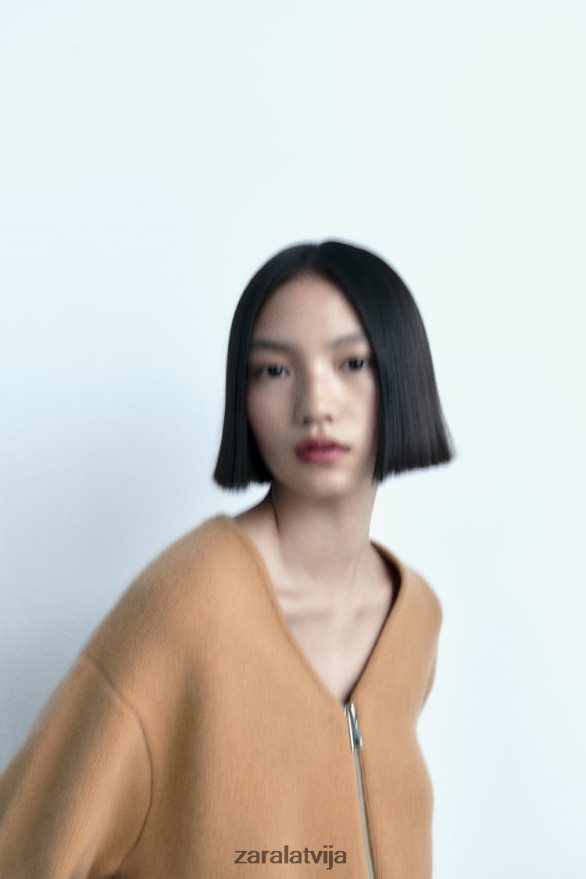 vilnas bumbvedējs ar rāvējslēdzēju sievietes Zara taupīgi brūns 6ZTV4027 apģērbs