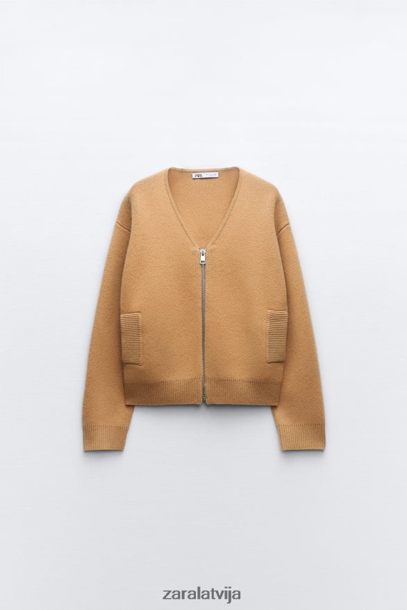 vilnas bumbvedējs ar rāvējslēdzēju sievietes Zara taupīgi brūns 6ZTV4027 apģērbs