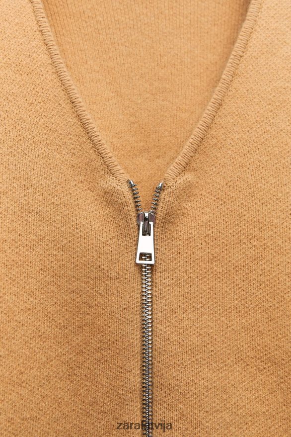 vilnas bumbvedējs ar rāvējslēdzēju sievietes Zara taupīgi brūns 6ZTV4027 apģērbs