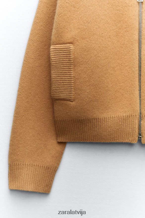 vilnas bumbvedējs ar rāvējslēdzēju sievietes Zara taupīgi brūns 6ZTV4027 apģērbs