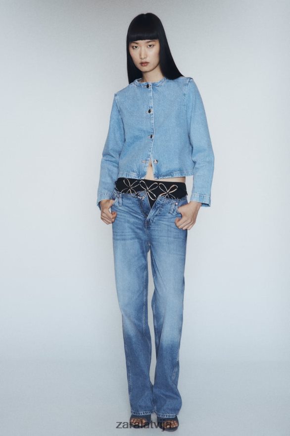 z1975 aizpogāta džinsa jaka sievietes Zara vidus zils 6ZTV4093 apģērbs