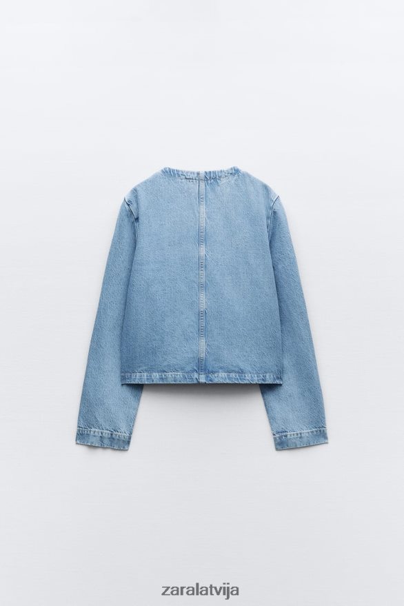 z1975 aizpogāta džinsa jaka sievietes Zara vidus zils 6ZTV4093 apģērbs