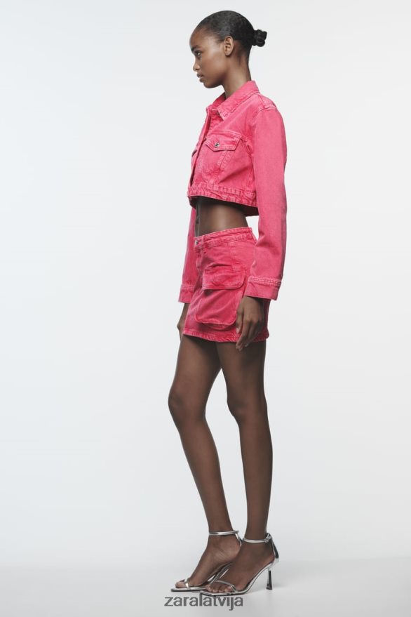 z1975 apgriezta džinsa jaka sievietes Zara rozā 6ZTV40123 apģērbs