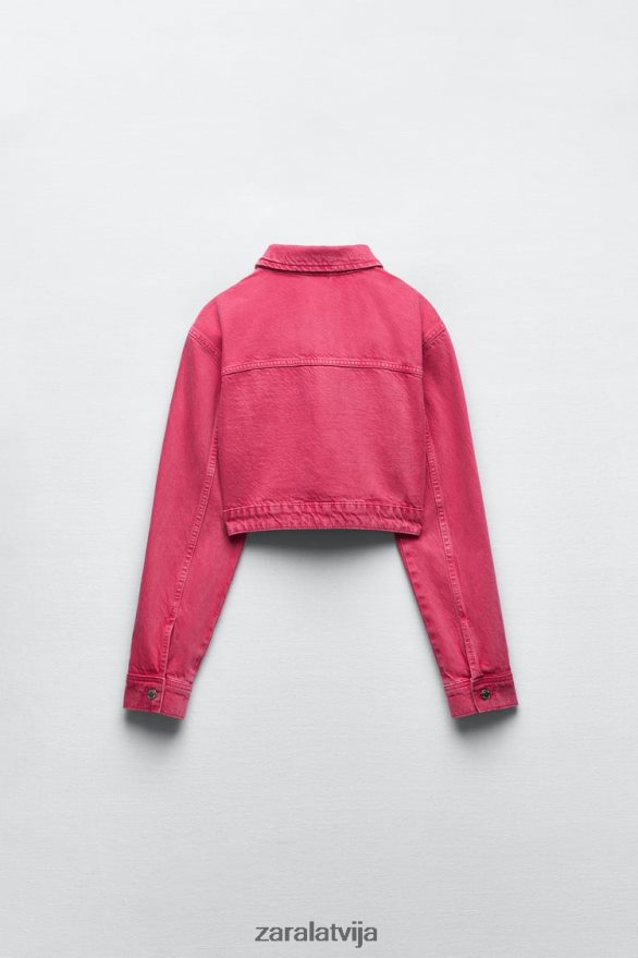 z1975 apgriezta džinsa jaka sievietes Zara rozā 6ZTV40123 apģērbs