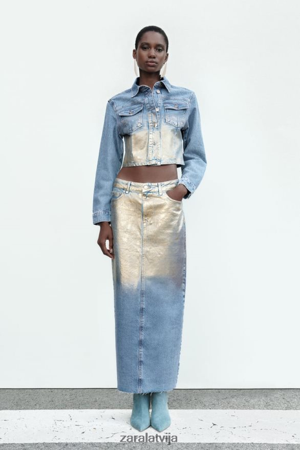 z1975 apgriezta metāla džinsa jaka sievietes Zara vidus zils 6ZTV4071 apģērbs