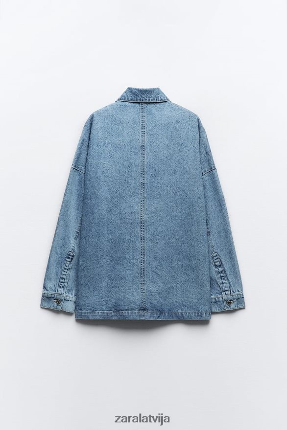 z1975 lielizmēra džinsa jaka sievietes Zara vidus zils 6ZTV4030 apģērbs