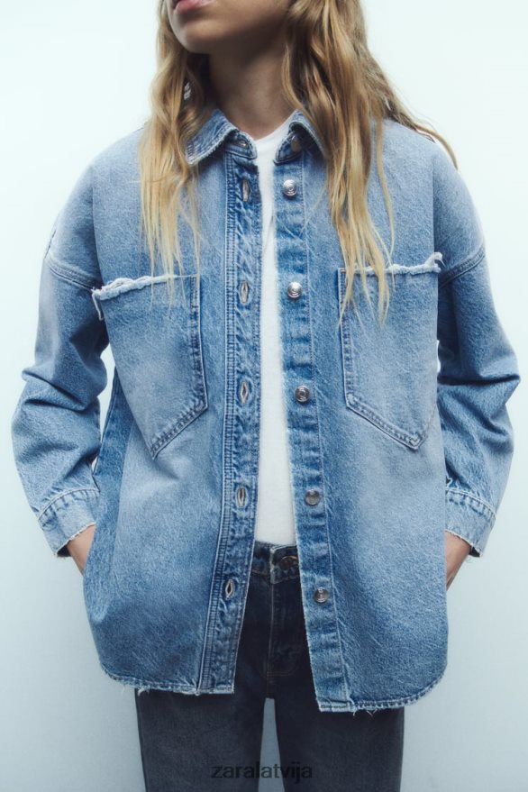 z1975 lielizmēra džinsa virskrekls sievietes Zara vidus zils 6ZTV4069 apģērbs