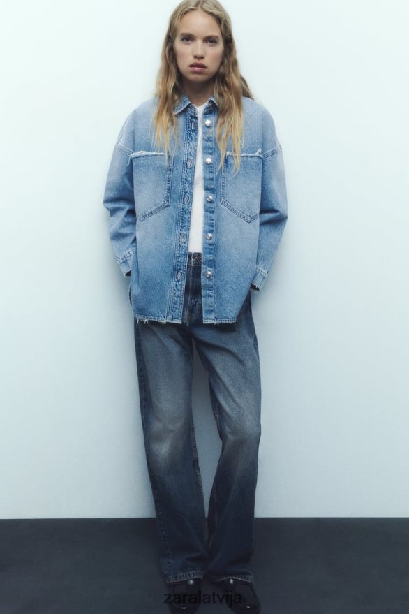 z1975 lielizmēra džinsa virskrekls sievietes Zara vidus zils 6ZTV4069 apģērbs