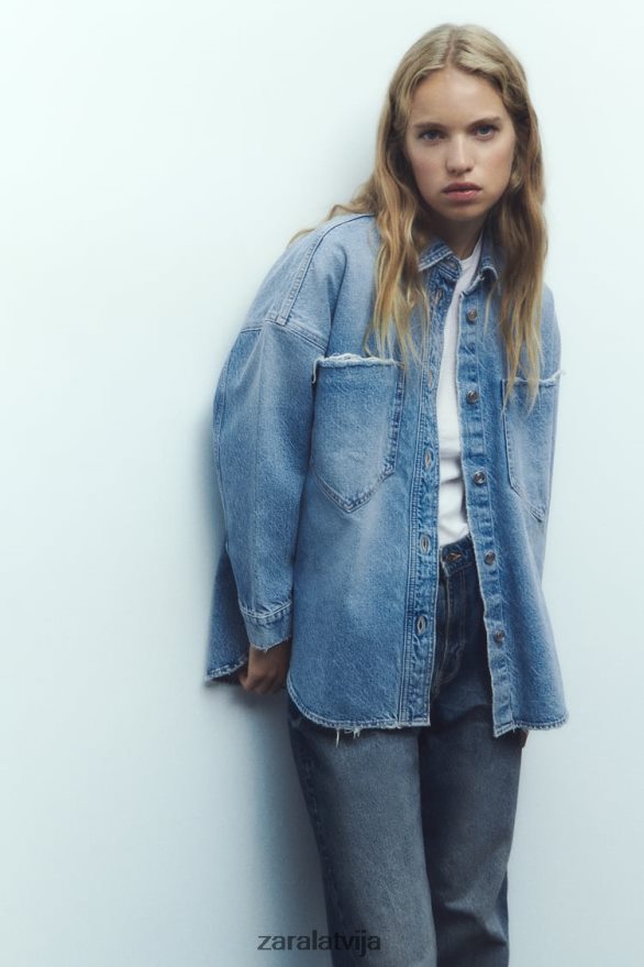 z1975 lielizmēra džinsa virskrekls sievietes Zara vidus zils 6ZTV4069 apģērbs