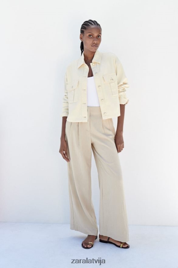 zelta pogas kokvilnas virskrekls sievietes Zara ekru 6ZTV4098 apģērbs