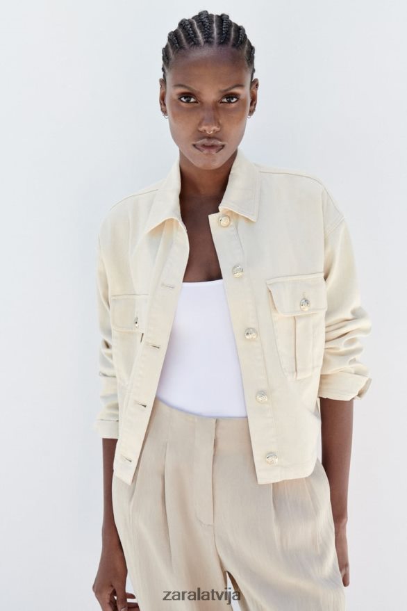 zelta pogas kokvilnas virskrekls sievietes Zara ekru 6ZTV4098 apģērbs