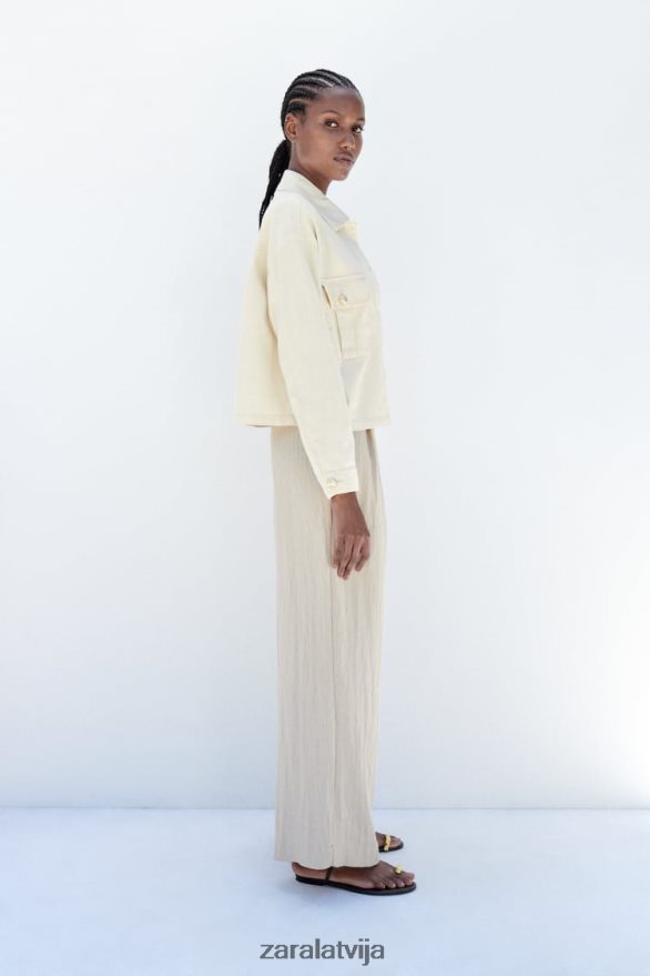 zelta pogas kokvilnas virskrekls sievietes Zara ekru 6ZTV4098 apģērbs