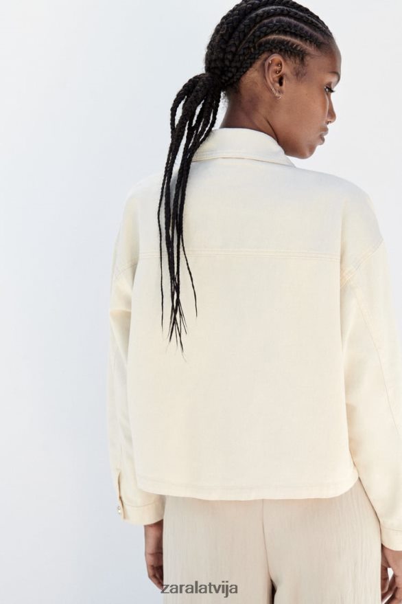 zelta pogas kokvilnas virskrekls sievietes Zara ekru 6ZTV4098 apģērbs
