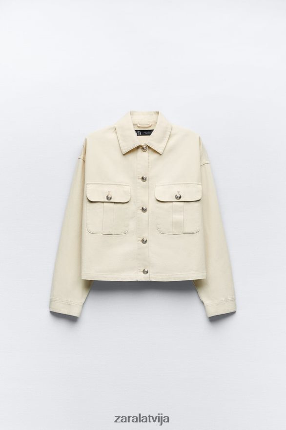 zelta pogas kokvilnas virskrekls sievietes Zara ekru 6ZTV4098 apģērbs