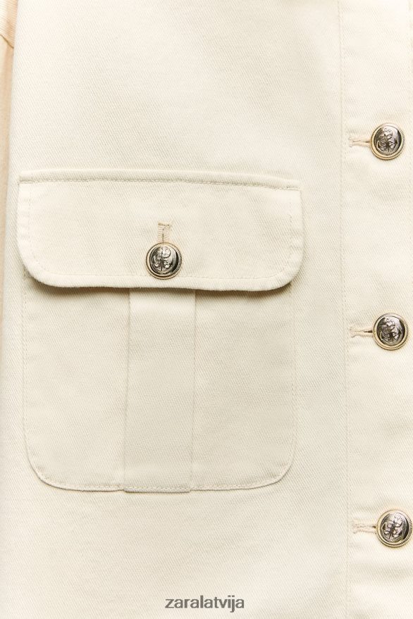 zelta pogas kokvilnas virskrekls sievietes Zara ekru 6ZTV4098 apģērbs