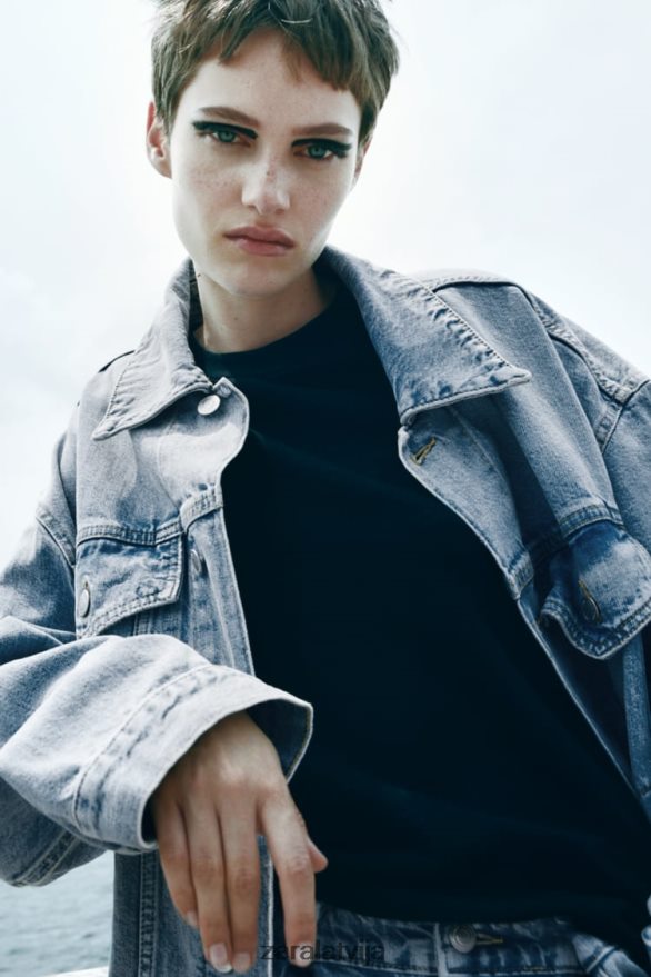 zw liela izmēra džinsa jaka sievietes Zara gaiši zils 6ZTV40138 apģērbs