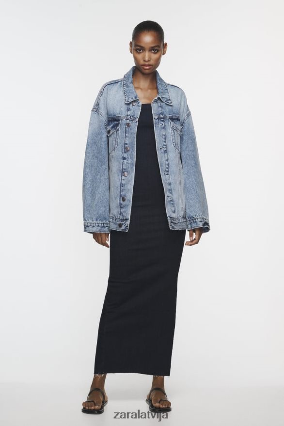 zw liela izmēra džinsa jaka sievietes Zara izbalējis zils 6ZTV4038 apģērbs