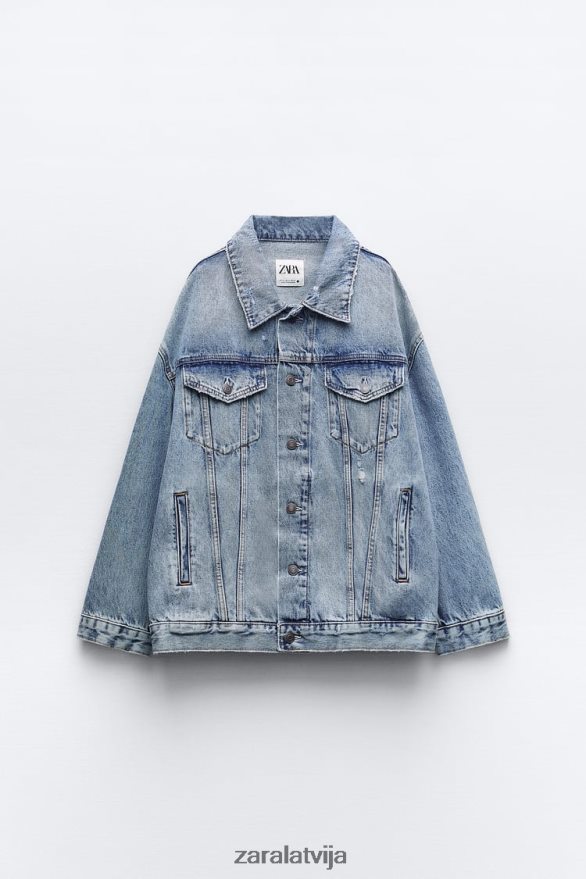 zw liela izmēra džinsa jaka sievietes Zara izbalējis zils 6ZTV4038 apģērbs