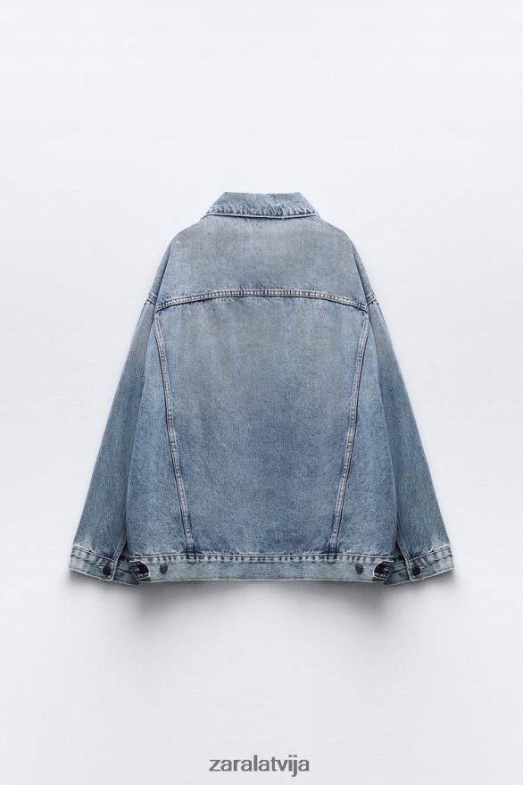 zw liela izmēra džinsa jaka sievietes Zara izbalējis zils 6ZTV4038 apģērbs