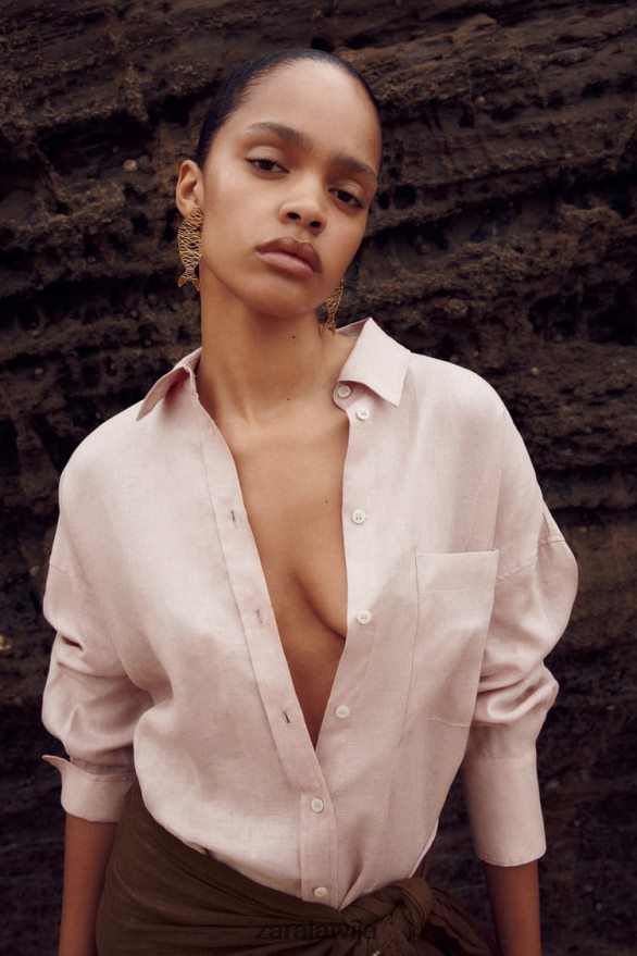 100% lina krekls sievietes Zara bēšs/rozā 6ZTV40365 apģērbs