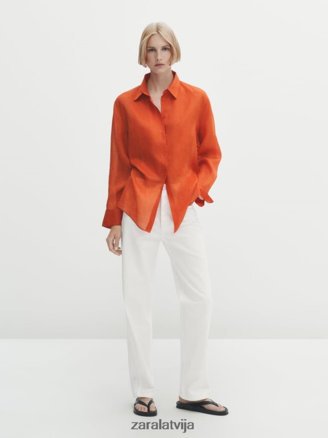 100% rāmijas krekls ar krūšu daļu sievietes Zara apelsīns 6ZTV40862 apģērbs
