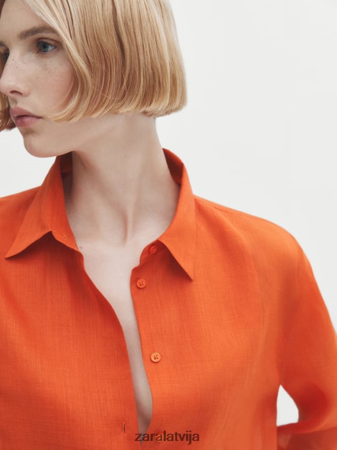 100% rāmijas krekls ar krūšu daļu sievietes Zara apelsīns 6ZTV40862 apģērbs