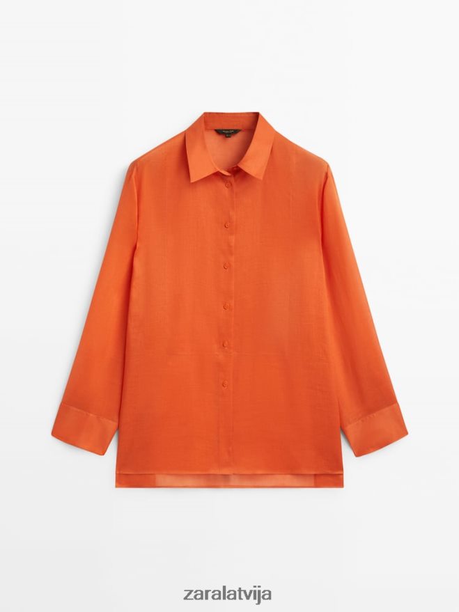 100% rāmijas krekls ar krūšu daļu sievietes Zara apelsīns 6ZTV40862 apģērbs