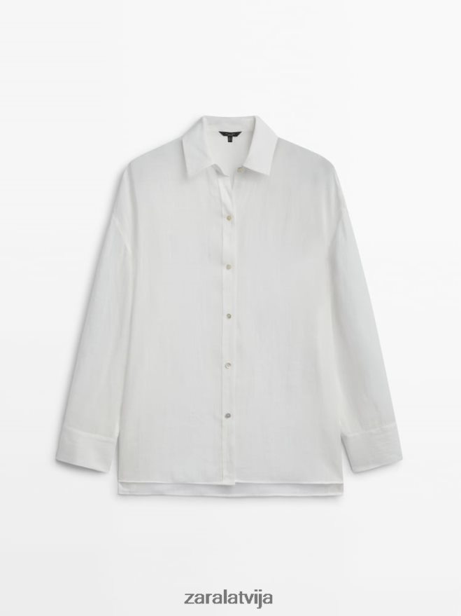 100% rāmijas oversize krekls sievietes Zara balts 6ZTV40853 apģērbs