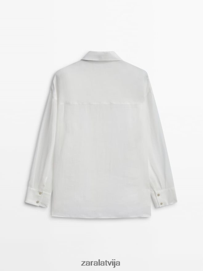 100% rāmijas oversize krekls sievietes Zara balts 6ZTV40853 apģērbs